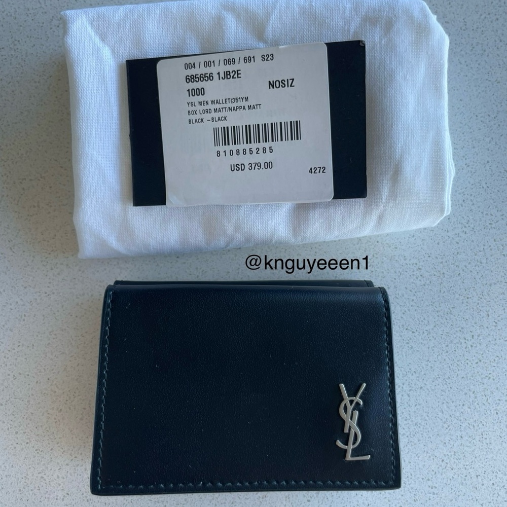 YSL MEN BLACK PEBBLE GRAIN LEATHER WALLET